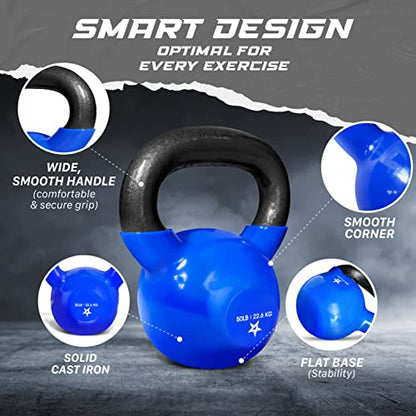 Yes4All Kettlebell, 5-100 LB Vinyl Coated Cast Iron Strength Training Kettlebells for Home Gym Exercises, Fitness, Full Body Workout Equipment, Push Ups, and Grip Strength - color: K. 50LB - Dark Blue, style: Vinyl Coated
