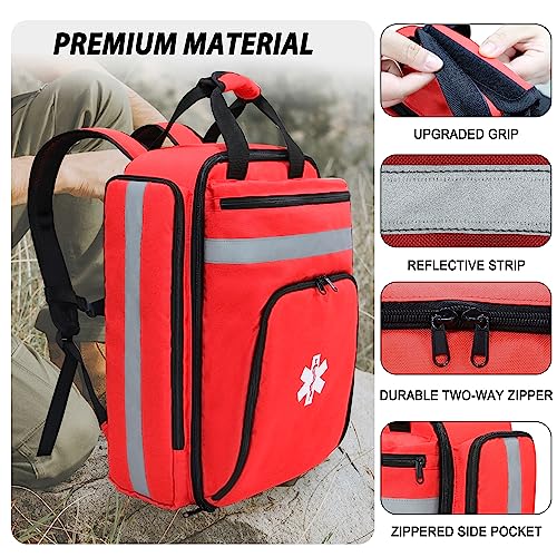 First Aid Backpack Empty,First Aid Medical Backpack,EMS EMT First Aid Bag Empty,Emergency Bag,Trauma Bag for Camping,Hiking,Outdoor Travel - color: Red