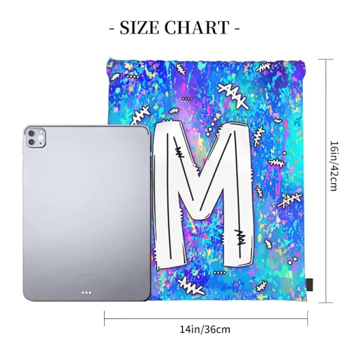 Drawstring Backpack Bag Sport Gym Sackpack Initial Blue Draw String Cinch Bags Bulk String Backpack Storage Bag for Women Men Letters M - color: Letters M