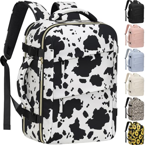 Tenot Carry on Backpack for Women TSA Approved 15.6 Inch Travel Laptop Backpack for Women Travel Essentials Womens Travel Backpack Cow Print - color: Cow Print, size: Large-15.6 Inch