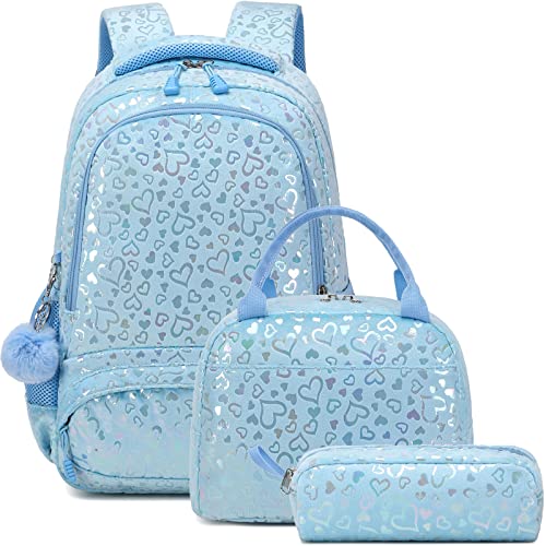 Girls Backpack for Elementary Kids School Bookbag Set Cute Unicorn Backpacks for Girls Water Resistant - color: Furry Blue