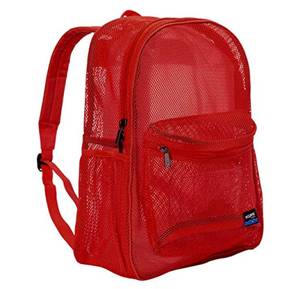 K-Cliffs Heavy Duty Mesh Backpack Quality Classic Student Net Bookbag Durable See Through Simple Netting Daypack Basic School Bag Red - color: Red