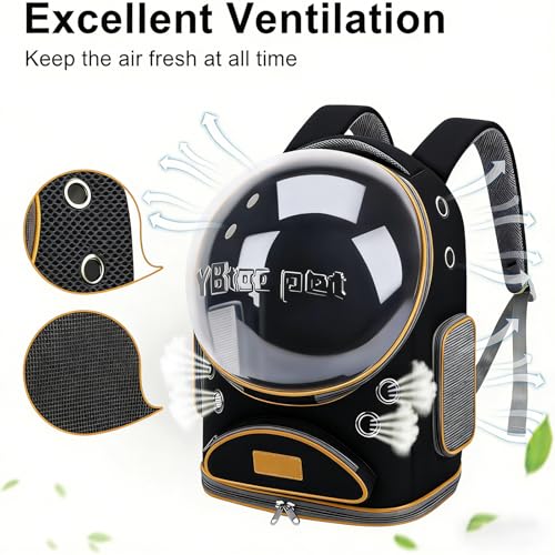 Cat Backpack Carrier, Breathable Cat Carrier Large Space Bubble Pet Backpack for Small Dog and Large cat up to 18lbs, Transparent & Foldable Pet Carrier for Travel Hiking (Black) - color: Black