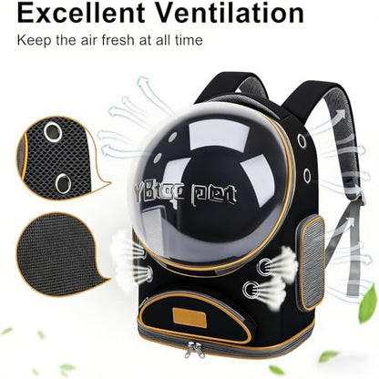 Cat Backpack Carrier, Breathable Cat Carrier Large Space Bubble Pet Backpack for Small Dog and Large cat up to 18lbs, Transparent & Foldable Pet Carrier for Travel Hiking (Black) - color: Black