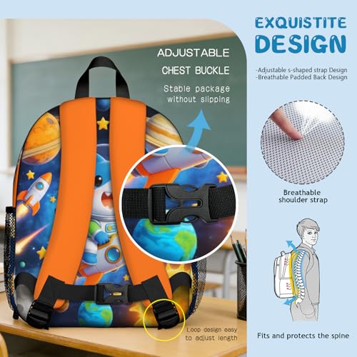 Toddler Backpack for Boys 4-6 – Shark & Astronaut Kids Backpack, Cool Preschool Kindergarten Daycare Bag with Padded Ergonomic Straps & Chest Buckle, Small Backpack for Kids Travel - color: Cute Shark Astronaut