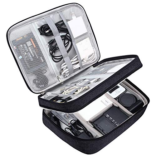 SELLYFELLY Electronic Bag Travel Cable Accessories Bag Waterproof Double Layer Electronics Organizer Portable Storage Case for Cable, Cord, Charger, Phone, Adapter, Power Bank, Kindle, Hard Drives - color: Black