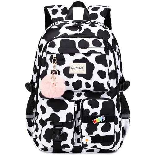 abshoo Big Student Laptop Backpack For College Women Middle High School Teen Girls Bookbag Travel Daypack (Cow Print Black) - color: Cow Print Black