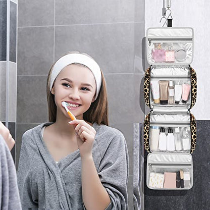 Bosidu Hanging Travel Toiletry Bag,Large Capacity Cosmetic Travel Toiletry Organizer for Women with 4 Compartments & 1 Sturdy Hook,Perfect for Travel/Daily Use/Christmas - color: Z-Leopard Print