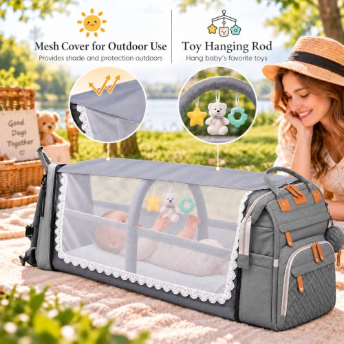 Diaper Bag Backpack with Changing Station, Large Waterproof Travel Baby Bag - color: Grey