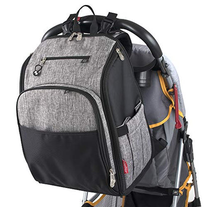 Fisher Price Diaper Bag Backpack with Changing Pad and Stroller Straps, Grey, Large