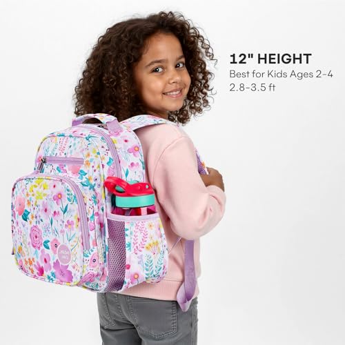 mibasies Toddler Backpacks for Girls 2-4: Little Kid Bookbag for Preschool Prek Daycare Flower Light Purple - color: Flower Light Purple, style: Toddler-12"h(not Fit Folder)