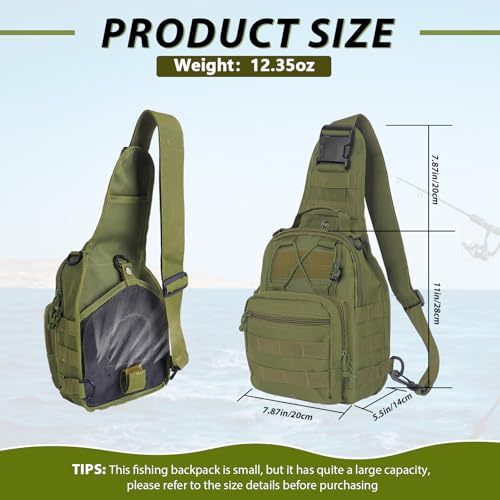 Fishing Backpack Small Fishing Tackle Storage Bag with 3 Methods of Carrying Large Capacity Sling Backpack for Outdoor Hiking Travel Hunting (Army Green) - color: Army Green
