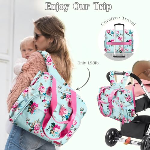 Diaper Bag Backpack Mommy Bag Large Capacity Diaper Backpack Travel Essential Baby Diaper Bag for Mom and Dad, Blue Floral - color: Blue-floral