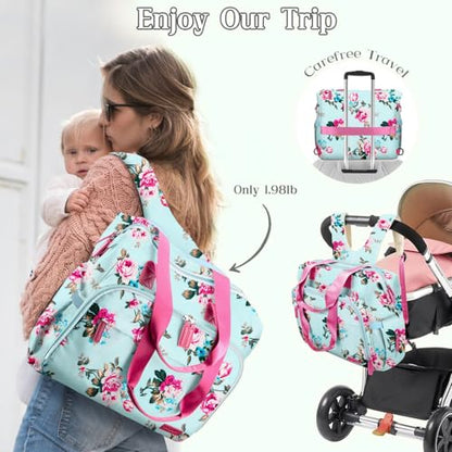 Diaper Bag Backpack Mommy Bag Large Capacity Diaper Backpack Travel Essential Baby Diaper Bag for Mom and Dad, Blue Floral - color: Blue-floral