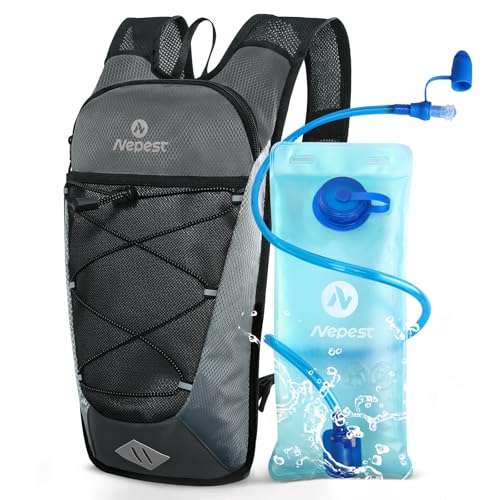 Nepest Hydration Backpack with 2L Water Bladder Water Back Pack, Black | 2L Water Bladder, Lightweight, Cycling, Hiking, Running, Biking, Bike - color: Grey