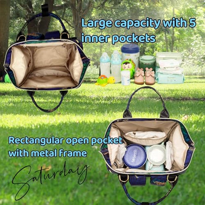 Diaper Bag Backpack, Animal Print Travel Nappy Bag with USB Charging Port Stroller Straps and Insulated Pocket For Women/Mum (Animal Print Pattern) - color: Blue