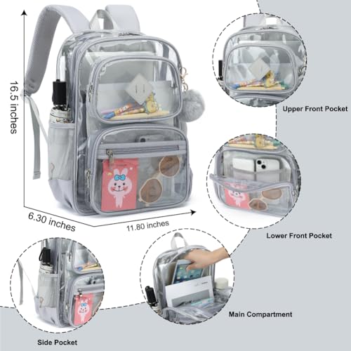 Heavy Duty Clear Backpack for Girls Boys Transparent School Bookbag Kids Durable PVC See Through Backpack-Grey - color: Grey