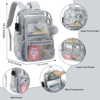 Heavy Duty Clear Backpack for Girls Boys Transparent School Bookbag Kids Durable PVC See Through Backpack-Grey - color: Grey