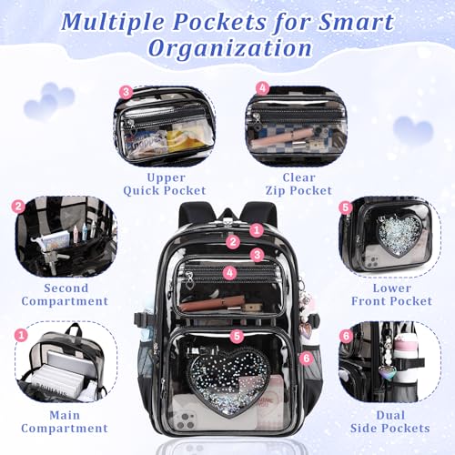 Clear Backpack for School Girls, Cute Heavy Duty PVC Transparent Bookbag, See-Through Bag for Stadium Event Semi-Black - color: Semi-black