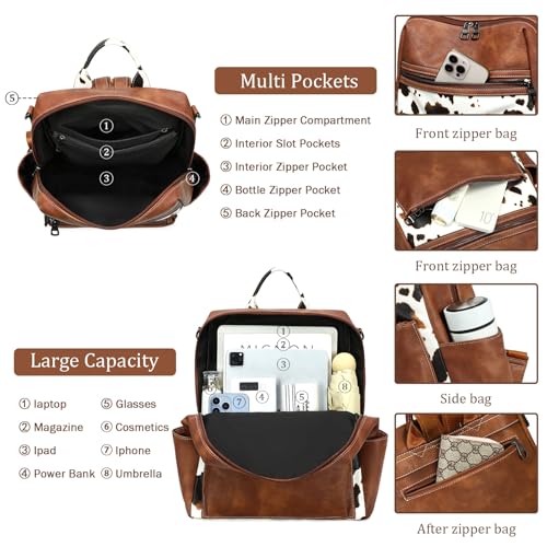 AGLOD Leather Backpack Purse for Women Designer Ladies Shoulder Bag Fashion Faux Work Travel Daypack - color: Cow Brown