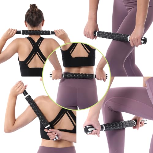 Muscle Roller Massage Roller Stick- Deep Tissue Fascia Blaster for Myofascial Pain Relief, Lymphatic Drainage & Body Sculpting, Handheld Physical Therapy & Recovery Tool (White black-18 inch) - color: White Black