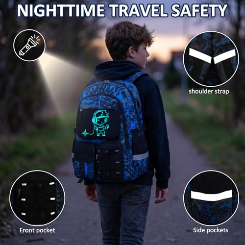 School Backpack for Boys - Gamer Boys Backpacks for Kids Teens Elementary Middle High School,18″ Large Capacity Students Bookbag with Usb Charging Port - color: People-only
