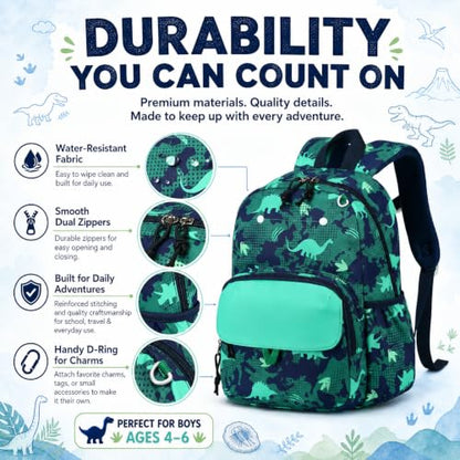 BTOOP Dinosaur Kids Backpack for Boys Girls 3-6, Cute Preschool Kindergarten Backpack with Insulated Lunch Compartment & Chest Strap, Lightweight School Travel Bag Fits A4 Folder - color: Dinosaur, size: Age 3-6 (14.5" H Fit Folder)