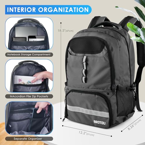 BROTOU Soccer Backpack Sports Bag with Ball Holder and Shoe Compartment for Football Basketball Volleyball Rugby - color: Dark Grey