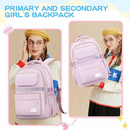 PRAGARI Kids School Backpack for Teens Girls Aesthetic Purple Backpack Lightweight College Laptop Casual Travel Bookbag - color: Purple