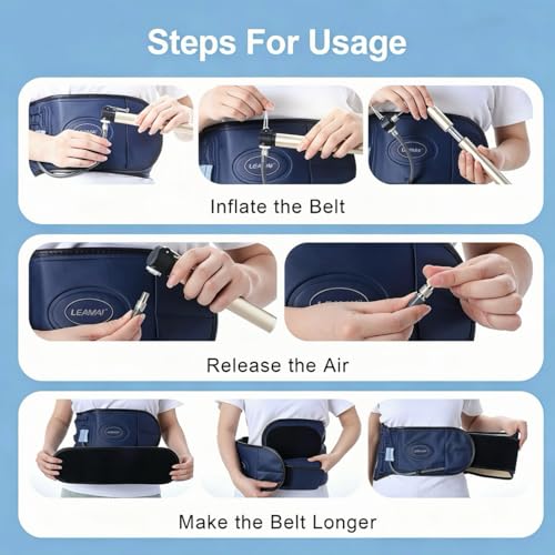 Decompression Back Belt,Inflated Compression Back Brace with Hand Pump and Extension Pad,Lumbar Support Belt for Men & Women Lower Back Pain Relief, Back Decompression Devices Fits Waist Size 29-49 Inches (Blue)
