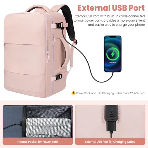 BAGAIL Travel Laptop Backpack, Carry on with USB Port, Luggage Bag for Holiday-Pink - color: Pink