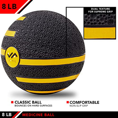 JFIT Dual Texture Medicine Ball – Weighted Exercise Ball for Strength, Core & Functional Fitness Training - style: 8lb