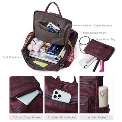 Shrrie Backpack Purse for Women Leather Backpack Fashion Designer Travel Backpack Convertible Shoulder Bag - color: 1-9 Two-tone Maroon