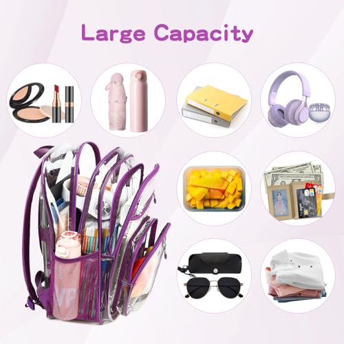 Cusangel Clear TPU XL Backpack for Girls Women,18" See Through Heavy Duty Bookbag,warehouses, school and other security check locations(Purple) - color: Purple-18in