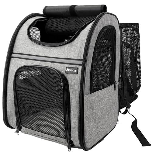 Zavothy Cat Backpack Carrier – Expandable Airline Approved Pet Travel Bag for Cats & Small Dogs, Breathable Mesh Pet Carrier Backpack with Padded Base (Grey) - color: Grey