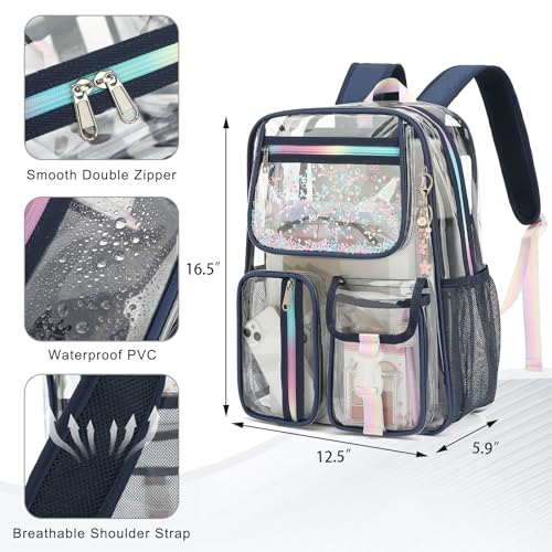 Clear Backpack for Girls Women, School Bookbag Heavy Duty See Through Backpacks (Navy Blue) - color: Navy