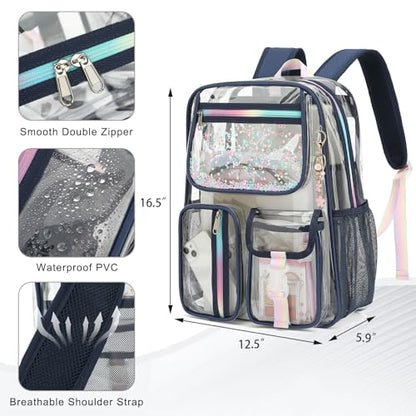 Clear Backpack for Girls Women, School Bookbag Heavy Duty See Through Backpacks (Navy Blue) - color: Navy