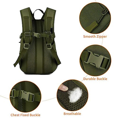 HUNTVP 10L Tactical Backpack Small Backpack Mini Daypack Military MOLLE Rucksack Gear Tactical Assault Pack Bag for Hunting Camping Trekking (10L-Army Green) - color: Army Green, size: 10L