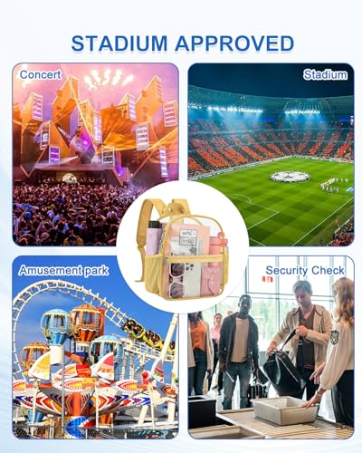Clear Backpack for Stadium Events, 12x12x6 Small Clear Plastic bag with Reinforced Straps for Game Security Festival Concert - color: Gold