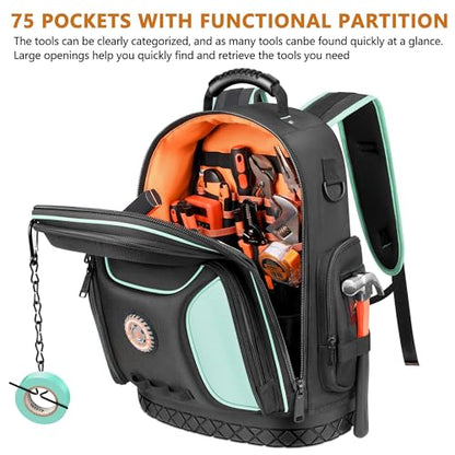 Tool Backpack Bag, Durable Electrician Backpack Tool Bag for HVAC with Waterproof Molded Base, Construction Work Heavy Duty Tools Organizer Bags with Combination Lock Large - Red - color: Red