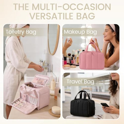 Travel Makeup Bag,Puffy Toiletry Bag for Women,Cosmetic Travel Bag Lightweight,Toiletries Organizer with Trolley Sleeve,White - color: White