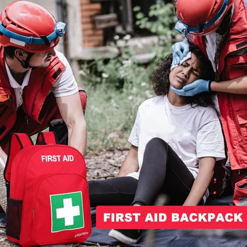 First Aid Backpack Empty, Red Waterproof Emergency Backpack, Portable Large Capacity Empty Medical First Aid Bag for Car Home Office Outdoor Travel Hiking Camping - color: Red2