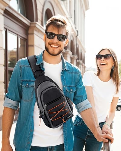 AGPTEK Sling Bag for Men Women, RFID Crossbody Daypack with Water Bottle Holder, Large Capacity EDC Chest Bag for Travel Day Trip Hiking Gym Cycling, Grey