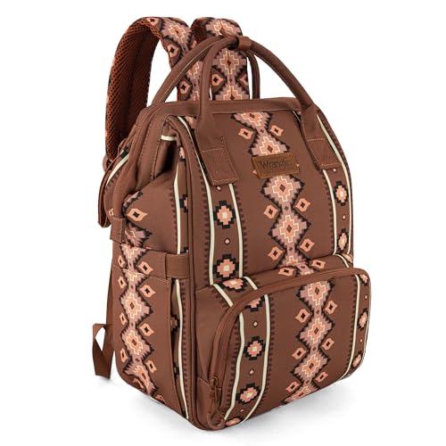 Wrangler Aztec Backpack Organized Daypack Travel Baby Bag with Stroller Strap and Side Bottle Pockets WG2204-9110CM - color: Angel Camel