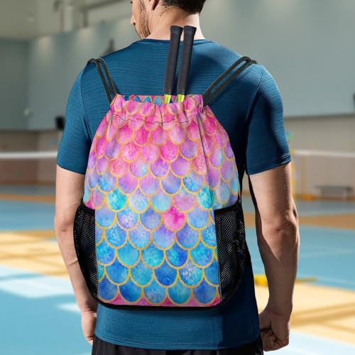 Mermaid Drawstring Backpack Gym Bag With Shoe Compartment String Bag Sport Beach Swimming Sackpack For Women Men - color: Mermaid
