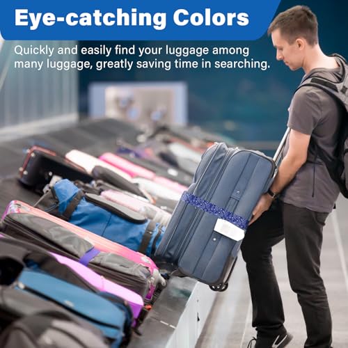 2 Pack Luggage Straps for Suitcases, Adjustable Travel Belt with Double Lock and Quick Release Buckle, Heavy Duty Nylon Bag Packing Strap, Bright Identifiers Business Travel Accessories-Blue Flowers - color: 24020 Blue Flowers