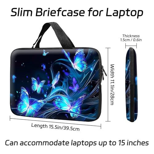 14 15 15.4 15.6 inch Laptop Handle Bag Computer Bag, Pouch Holder Notebook Sleeve Cover Soft Case Compatible for Dell,Lenovo,Toshiba HP, Asus Notebook-Glowing Blue Butterfly - color: Glowing Blue Butterfly