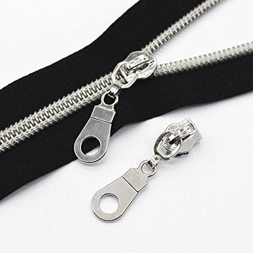 YaHoGa 50PCS #5 Silver Pulls for Nylon Coil Zippers Shiny Silver Zipper Sliders for Luggages Purses Bags Bulk(Shiny Silver) - color: Shiny Silver
