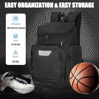 LARIPOP Basketball Backpack with Ball & Ventilated Shoe Compartment Insulated Pockets for Men Training - color: black