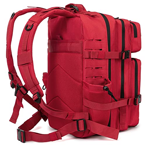QT&QY 25L/45L Military Tactical Backpack For Men Molle Daypack 3 Day Bug Out Bag Hiking Rucksack With Bottle Holder - color: 45l 2.0 Red